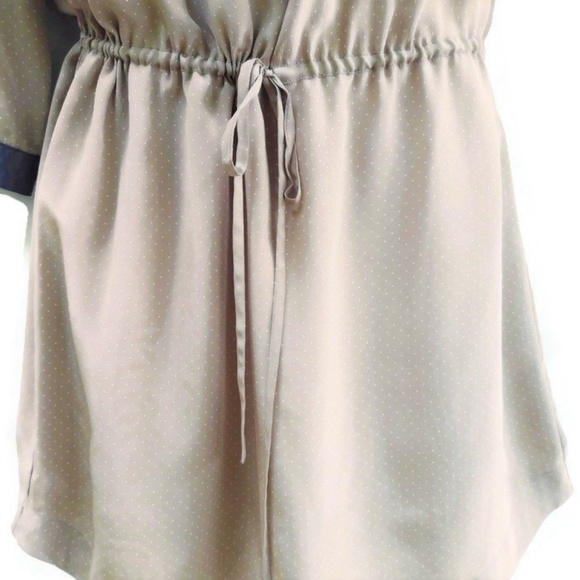 SILK Club Monaco Beige Dress Polka Micro Dot Boat Neck Drawstring 8 - Picture 5 of 7